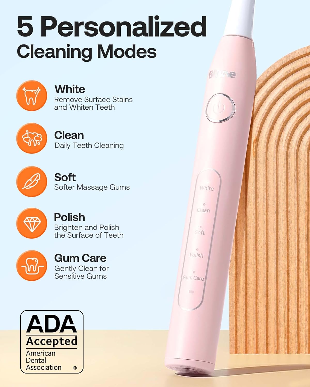 Bitvae Electric Toothbrushes 2 Pack Ultrasonic Toothbrush with Holders, Dual Ultrasonic Electronic Toothbrush 8 Brush Heads 5 Modes, Rechargeable Power Toothbrush for 30 Days Using, Black & Pink